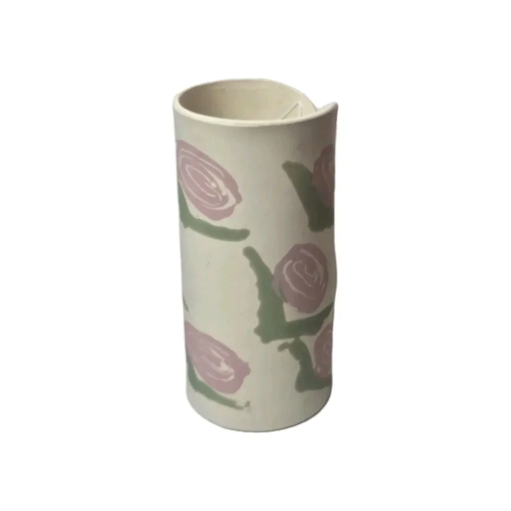 Vintage Evolution Studio Pottery Vase Roses Signed Jeff Pitt 1993 Hand Made